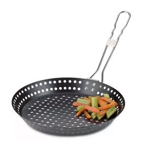 BBQ Just Grillin 12" Round Nonstick Perforated Grill Skillet with Folding Handle